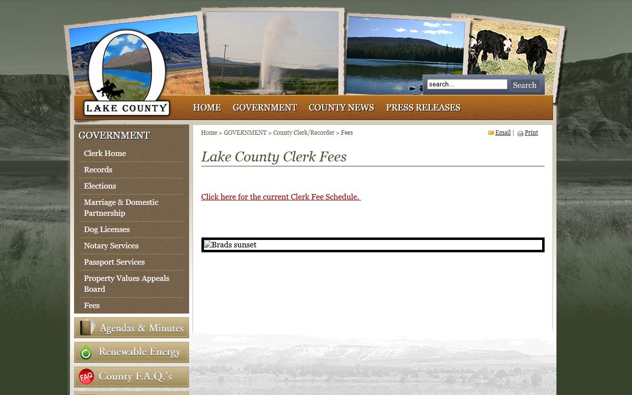 Lake County County Clerk Recorder fee page for clerk records and recording services