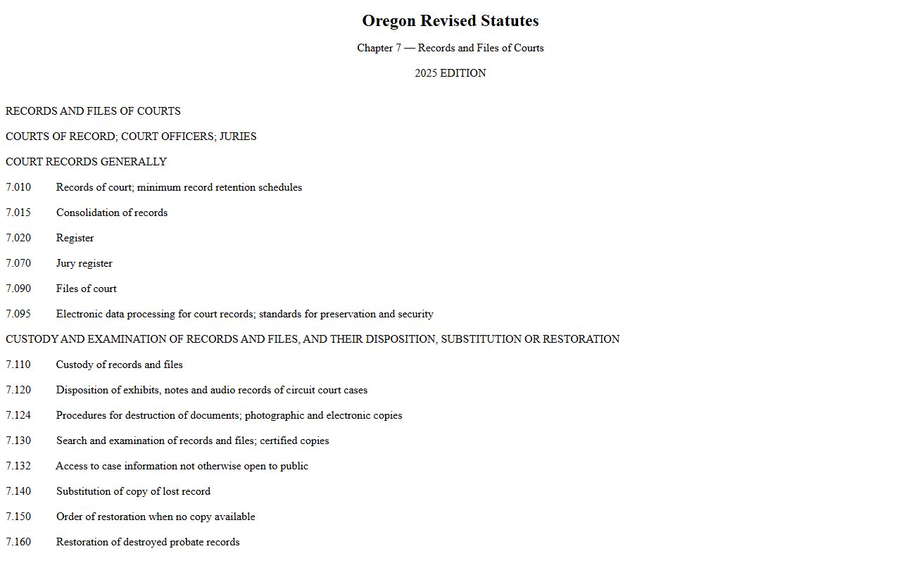 Lake County arrest records ORS Chapter 7 court register source