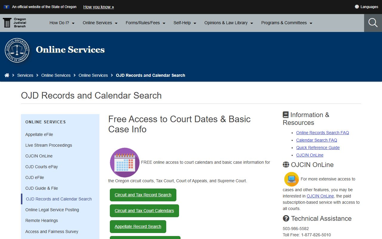 Lake County court dockets records and calendar search page