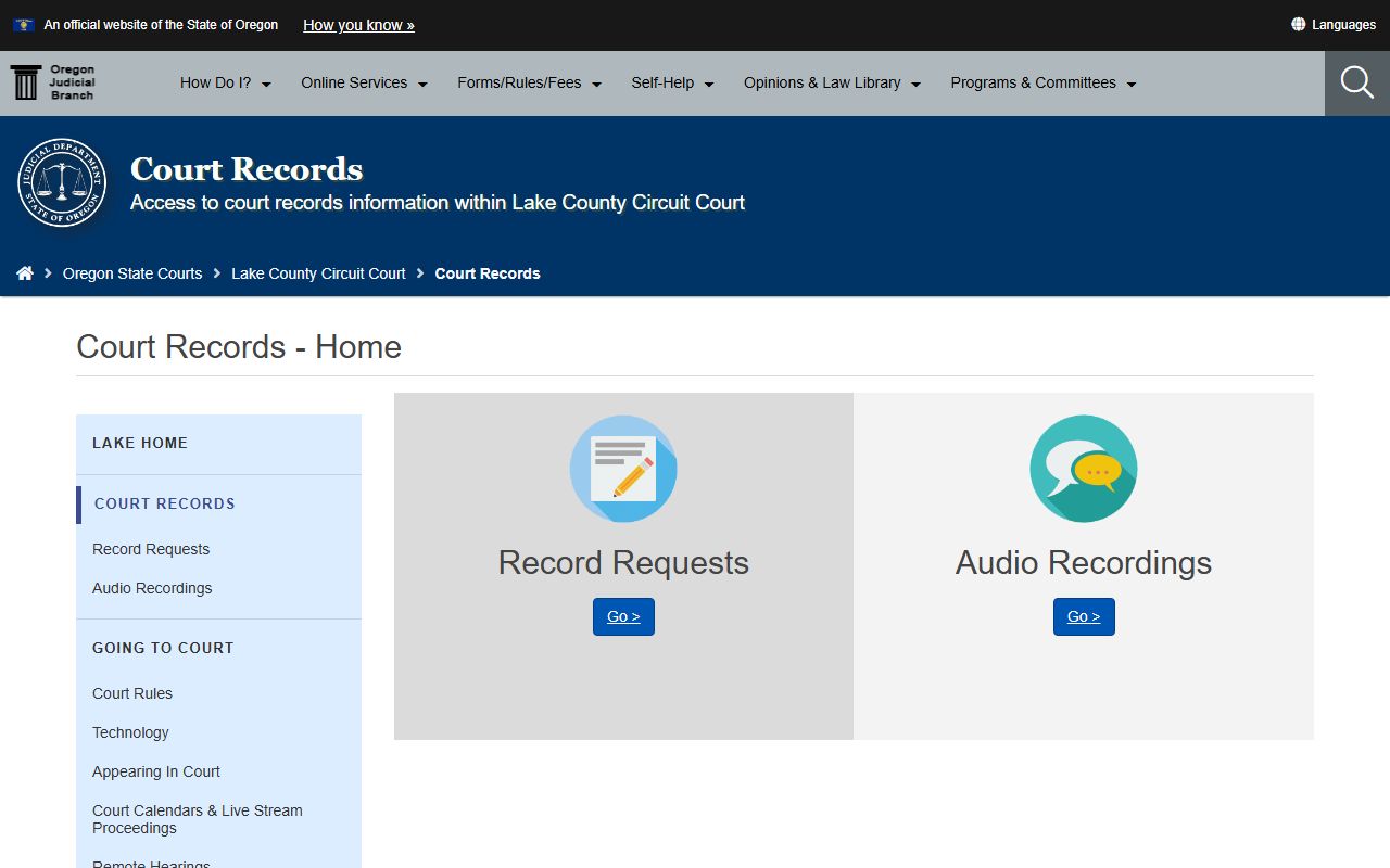 Lake County court records page for Circuit Court record access