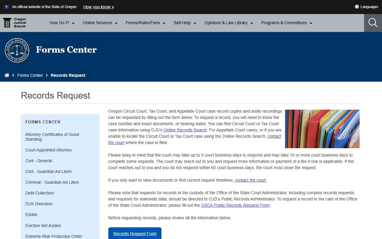 Lake County court records request instructions through Oregon Judicial Department