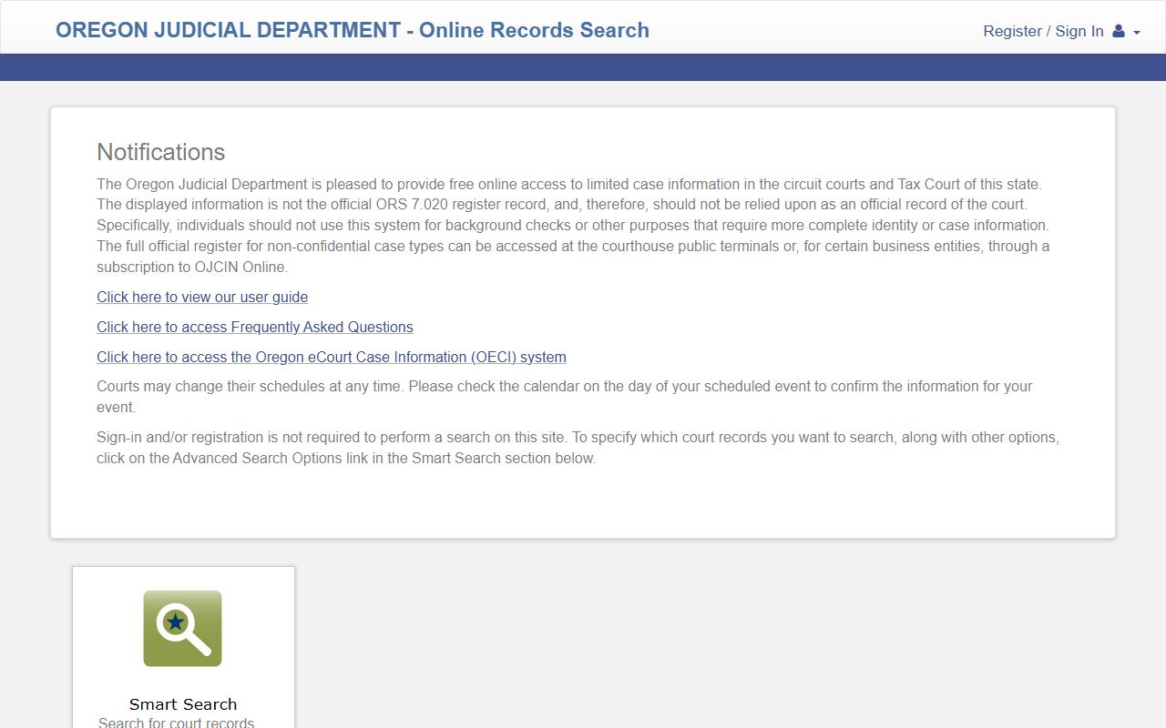 Lake County court records Smart Search portal for Oregon cases