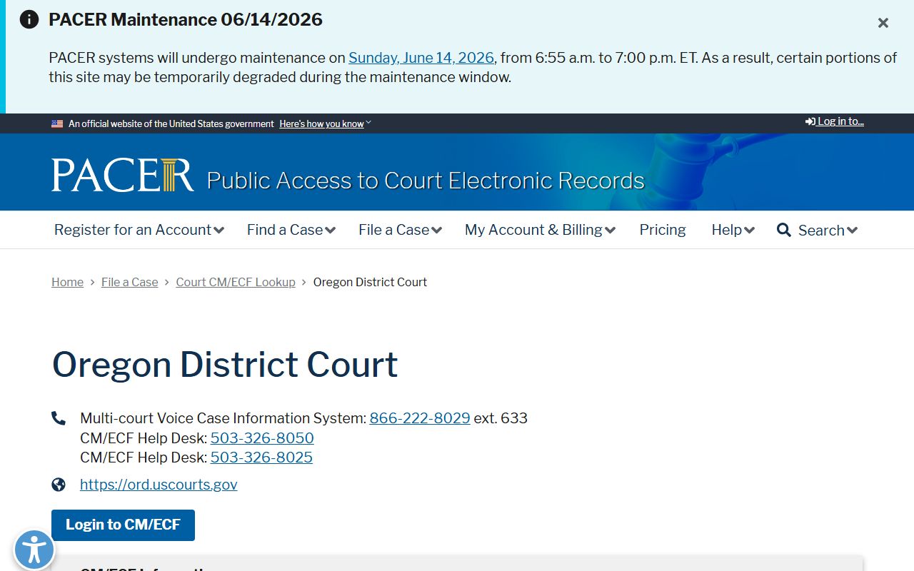 Lake County federal court records PACER Oregon District Court lookup