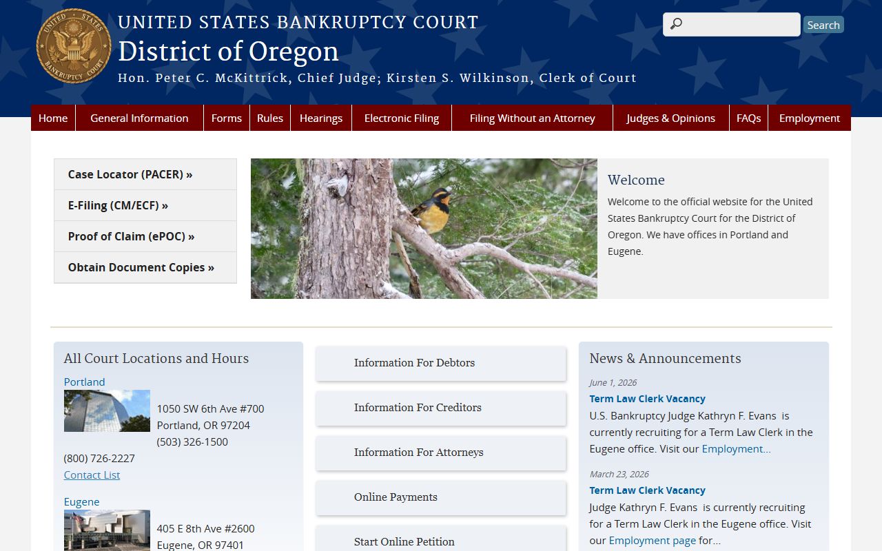 Lake County bankruptcy court records District of Oregon bankruptcy court homepage