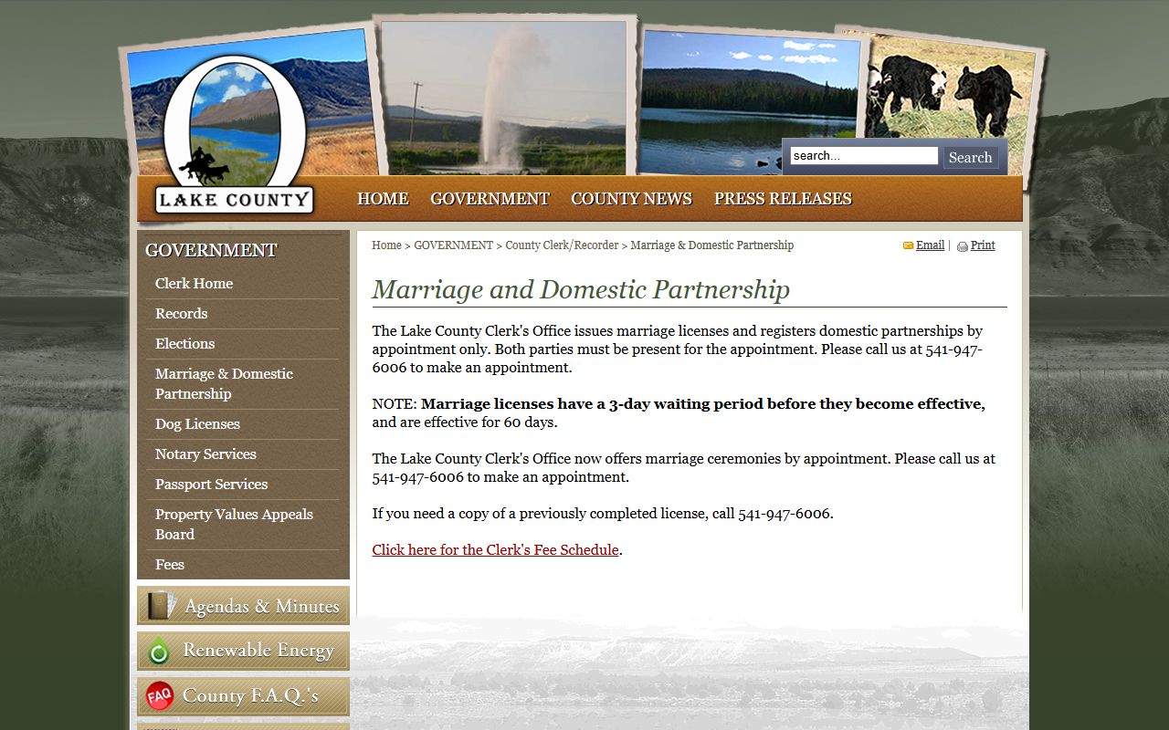 Lake County marriage divorce records marriage appointment page