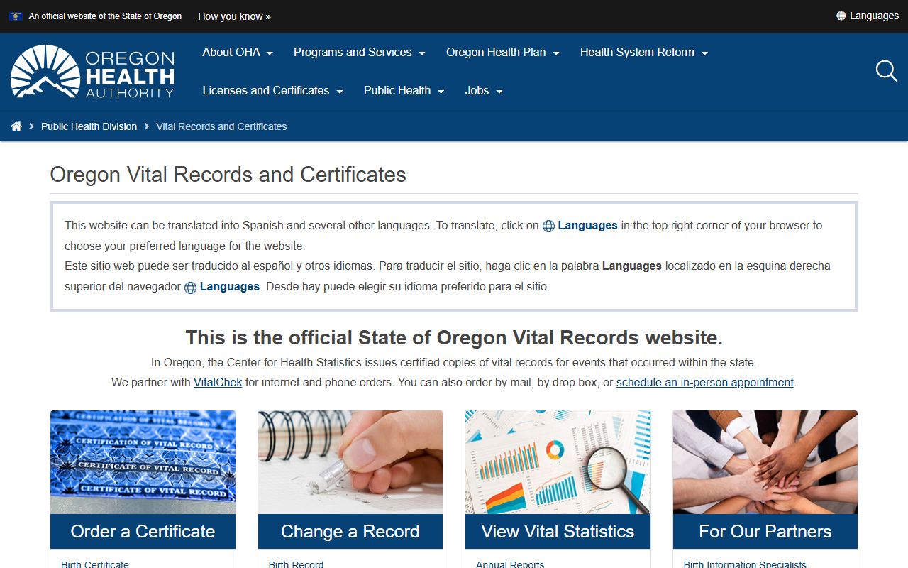 Lake County marriage divorce records Oregon Vital Records homepage