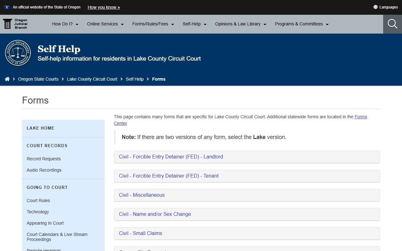 Lake County probate records local court forms index