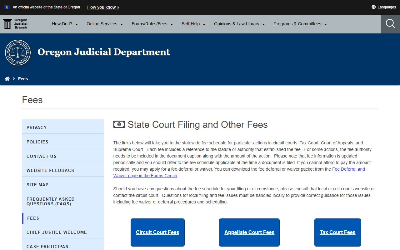 Lake County probate records OJD court fee page