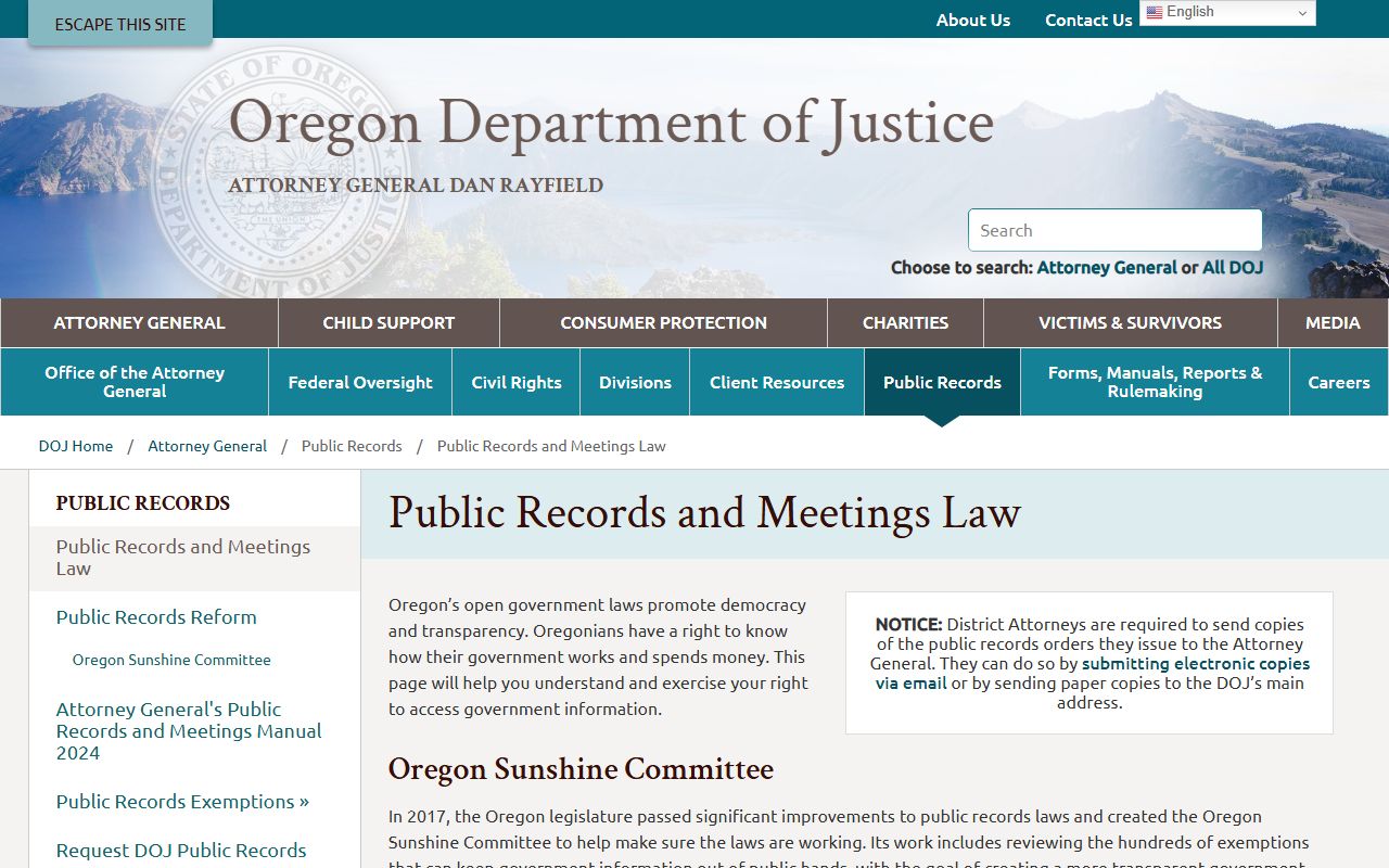 Lake County warrant records Oregon DOJ public records access page
